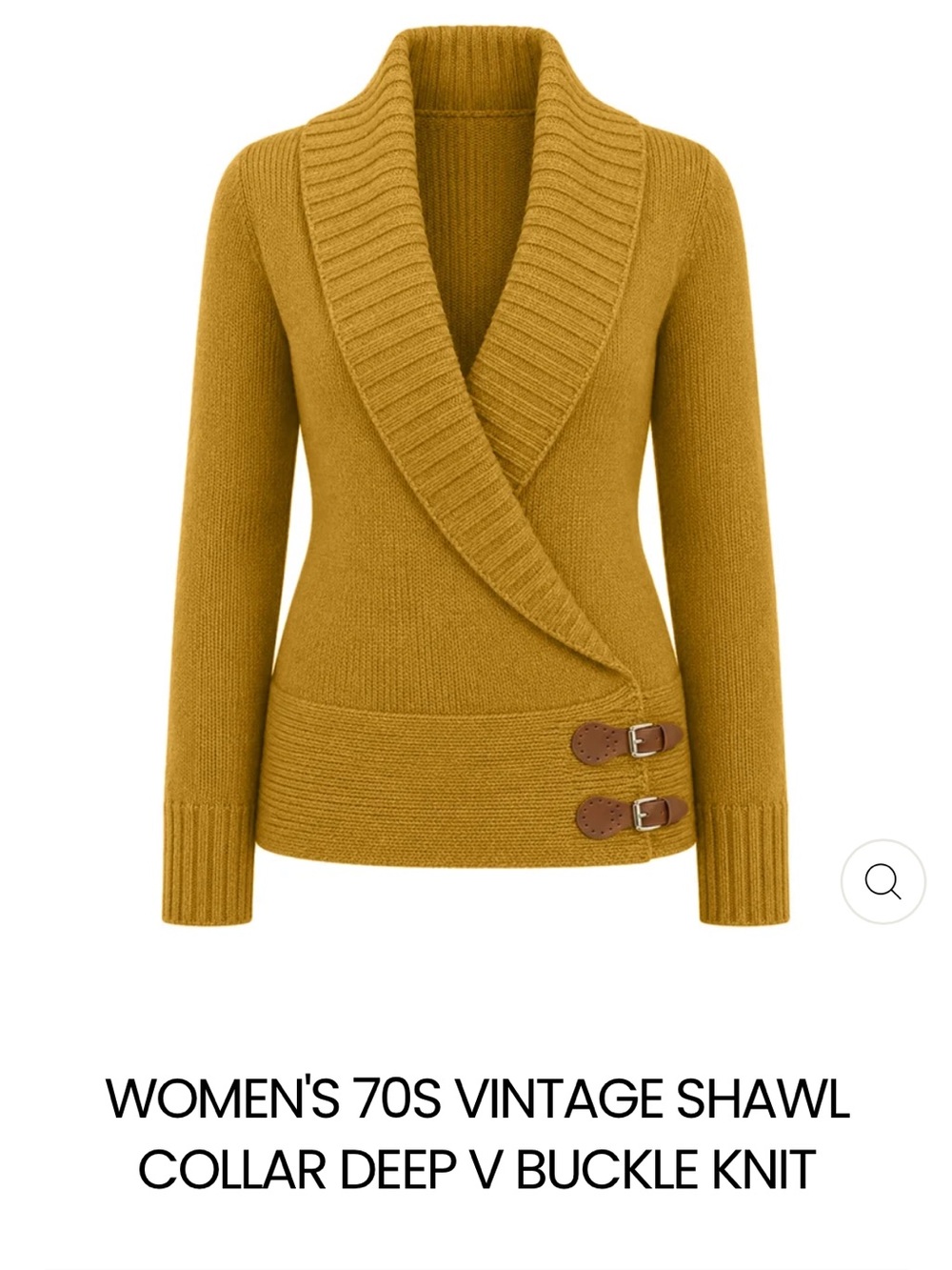 Women's Shawl-Collar Deep V Buckle Knit Sweater - Mustard